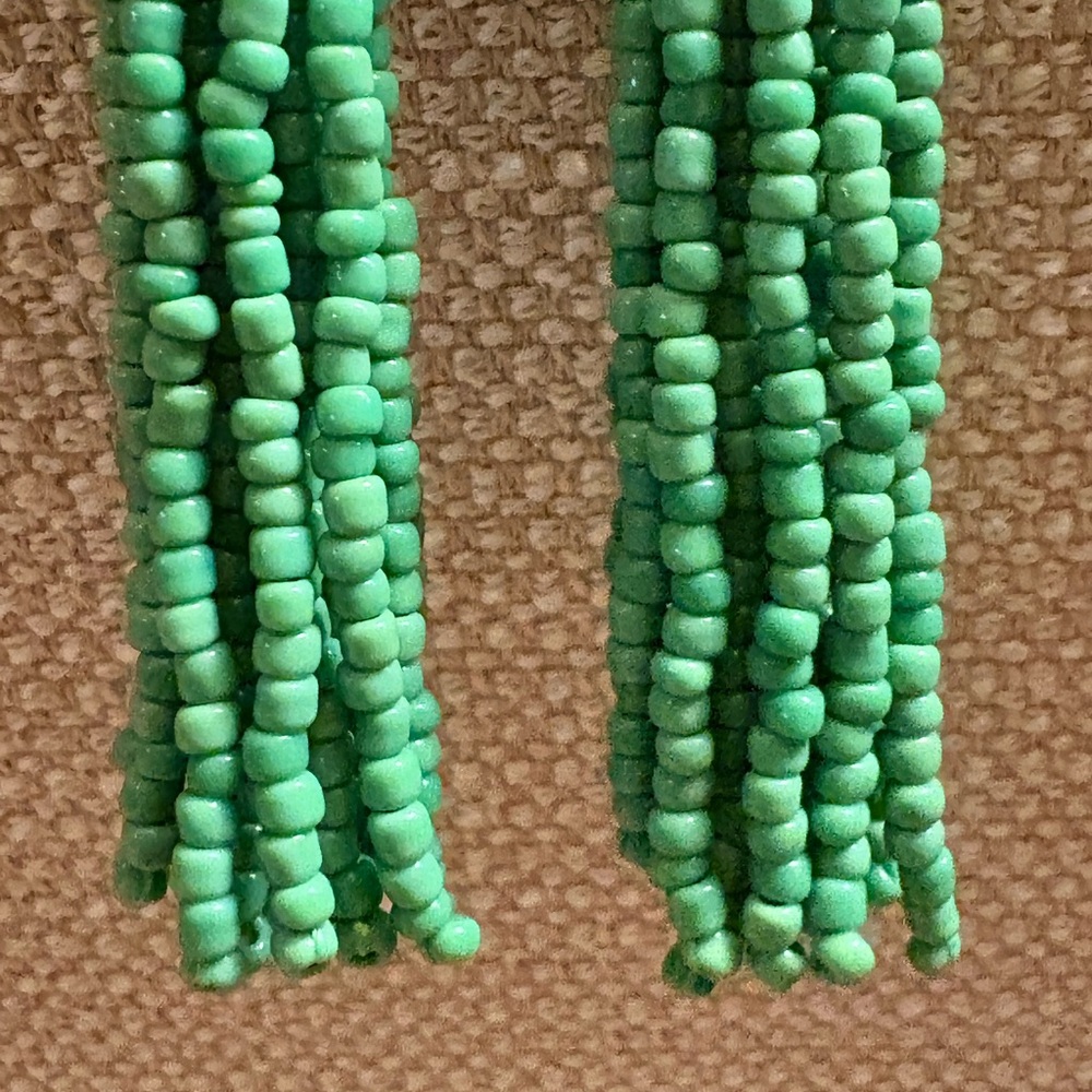 Vintage Green Beaded Tassel Drop Earrings - Picture 5 of 5